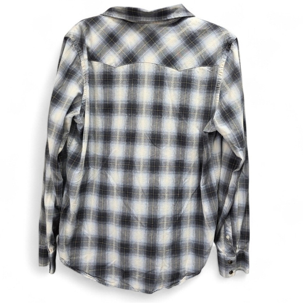 American Eagle Slim Fit Plaid Flannel Shirt Men's M Gray Cotton Button Up Grunge - Picture 2 of 6